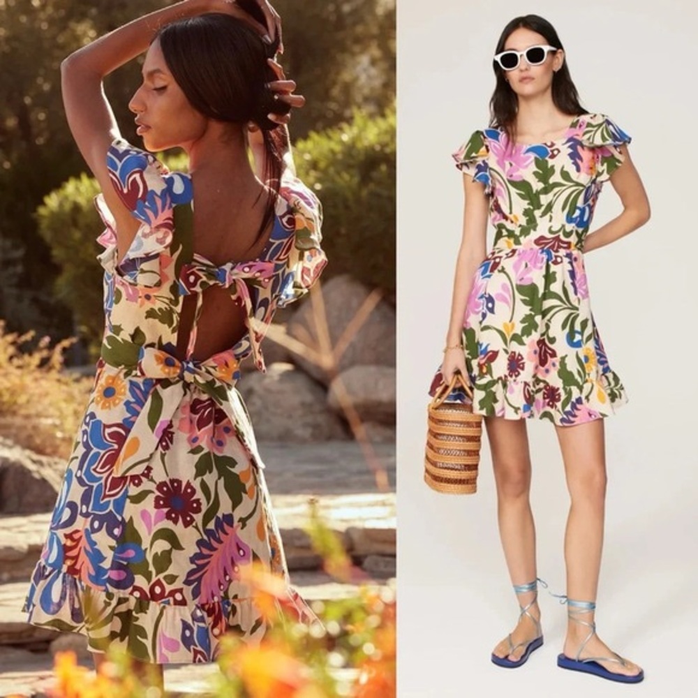 MISA Los Angeles Belinda Dress Mini In Casita Floral Ruffle Size Small